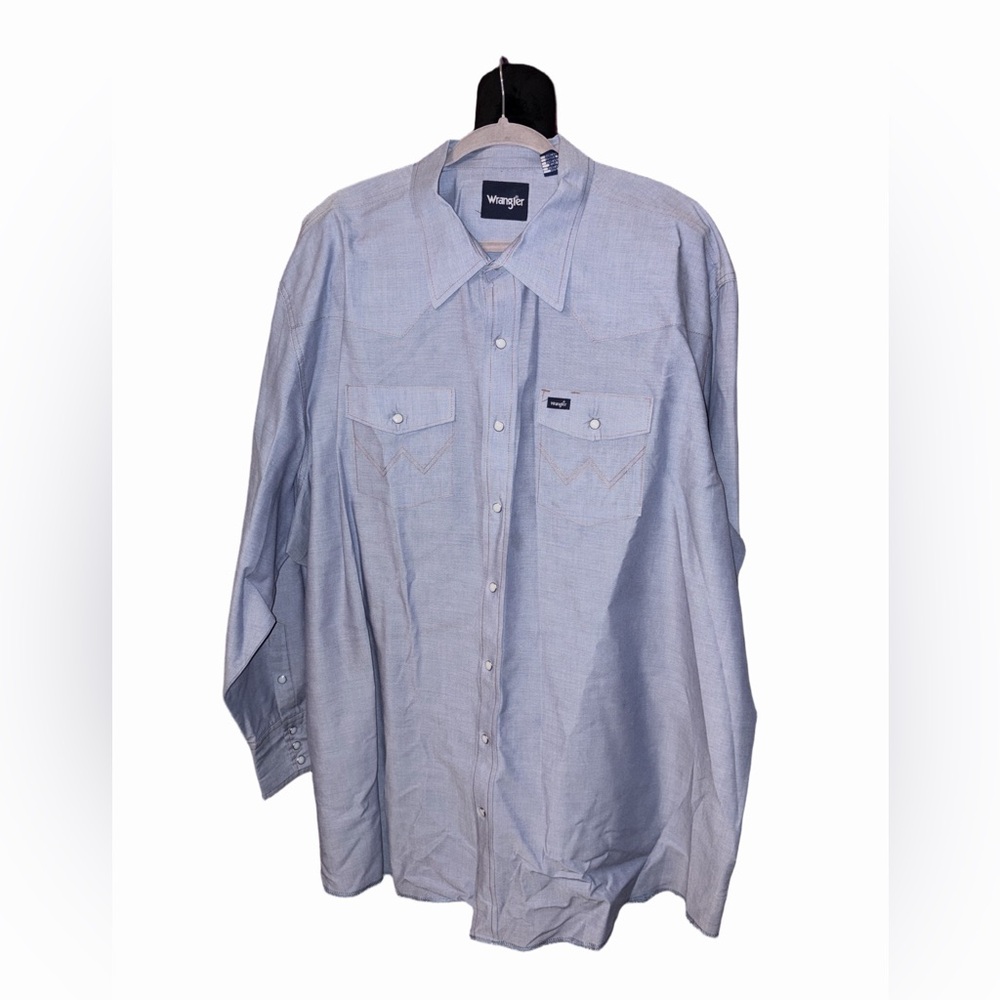 Wrangler Light Blue Pearl Snap Western Shirt Work Cowboy Mens